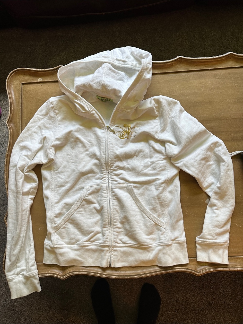 Juicy Couture White Hooded Zip-Up Jacket with Gold Embroidery